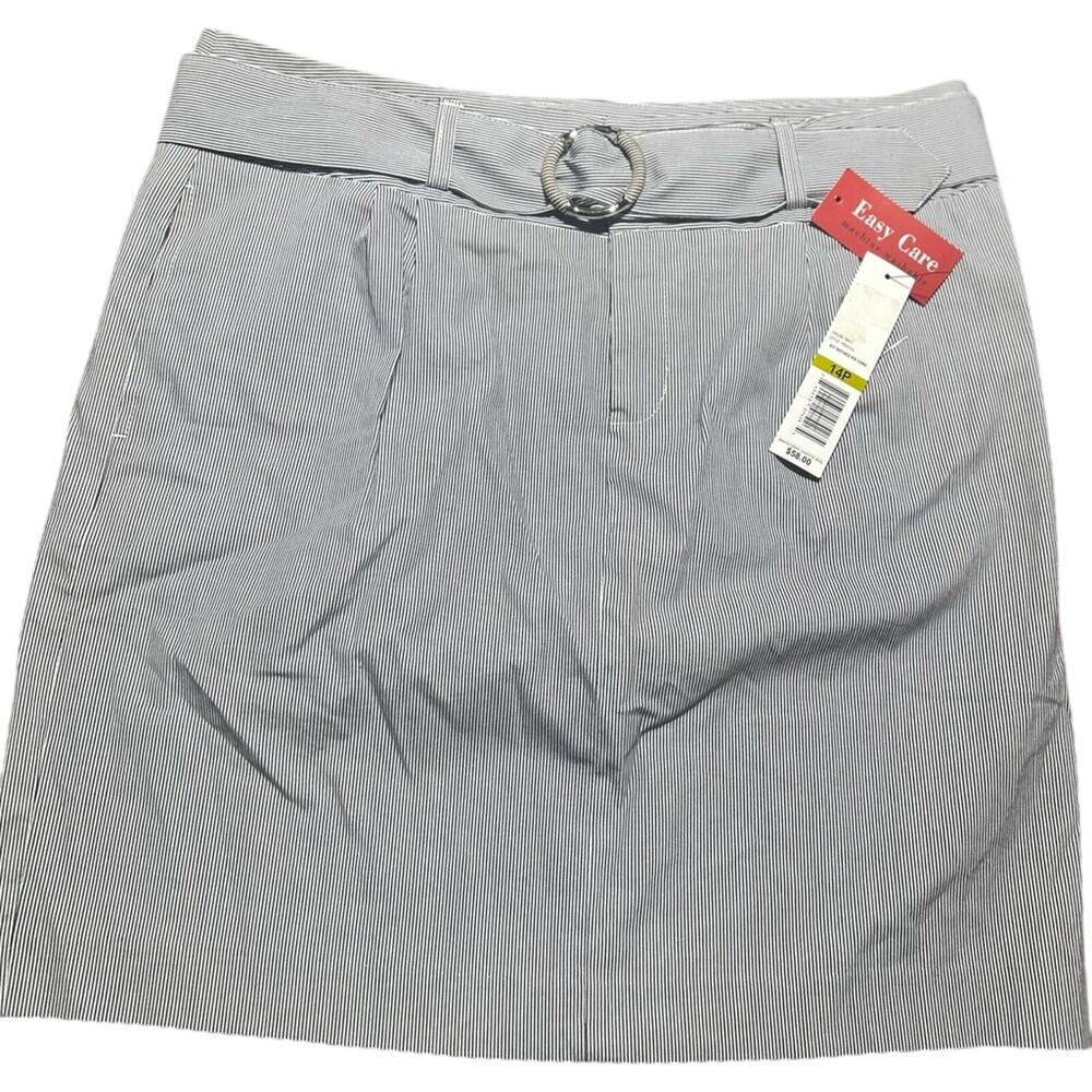 Rafaella striped skirt fine pinstripe flat front decorative waistband w/ belt